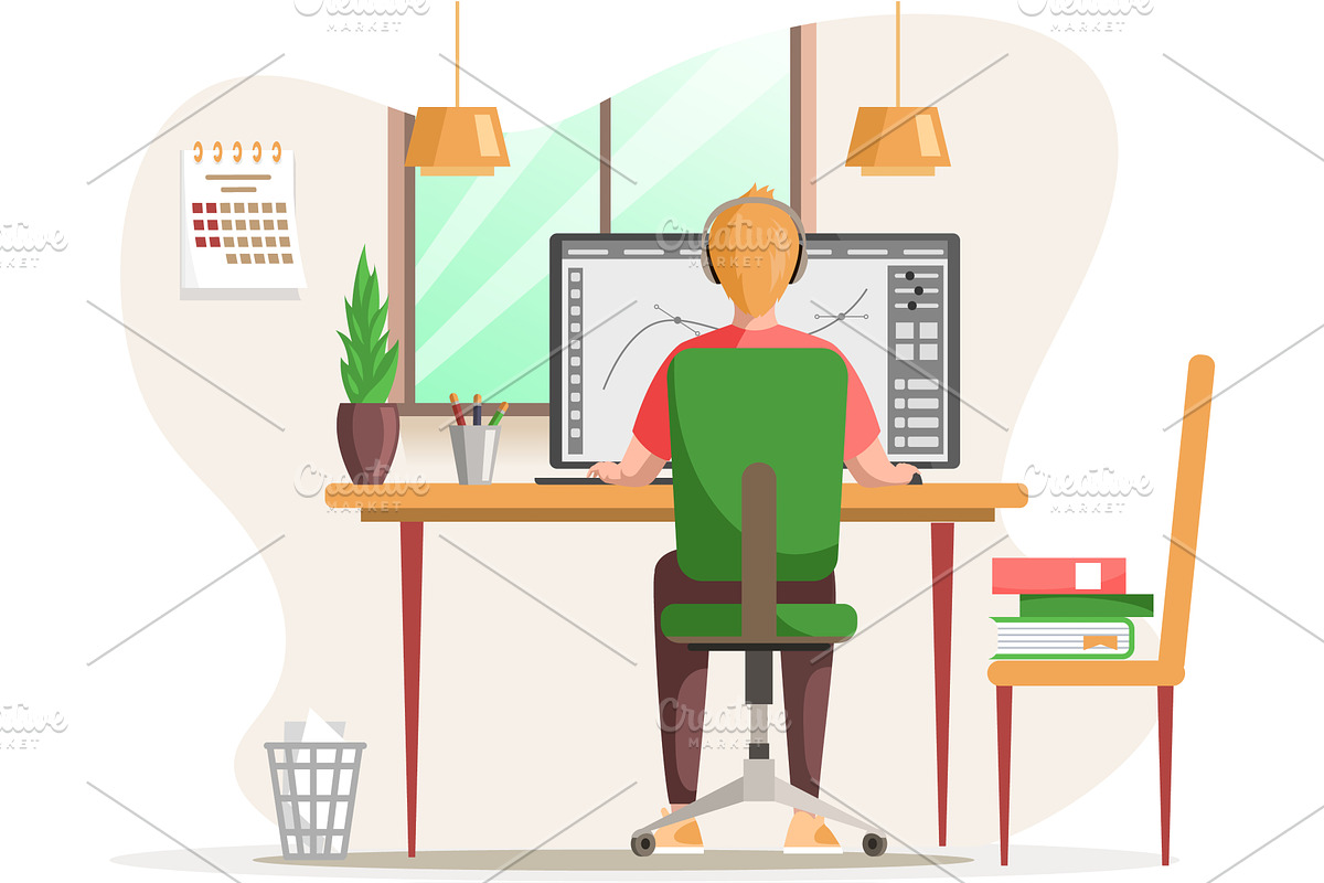 Graphic designer creating his, a Person Illustration by TopVector
