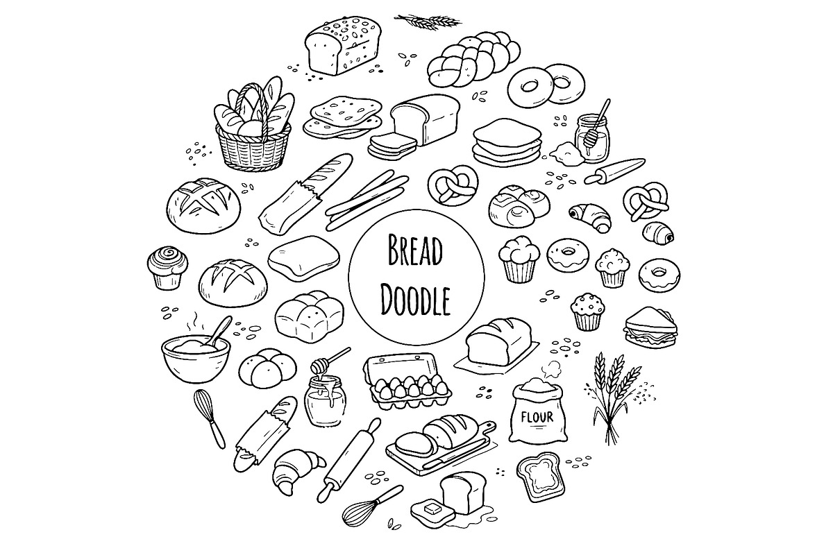 French bakery bread doodles, hand, an Object Illustration by Voodz_shop (Photo 1 of 3)