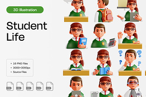 Student Life 3D Icon Set, a Characters & Person 3D Model by Eklip Studio