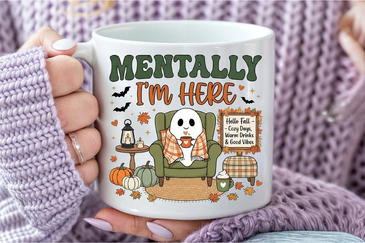 Mentally Cozy Ghost Halloween PNG, a Seasonal Illustration by DreamCafeArt (Photo 7 of 7)