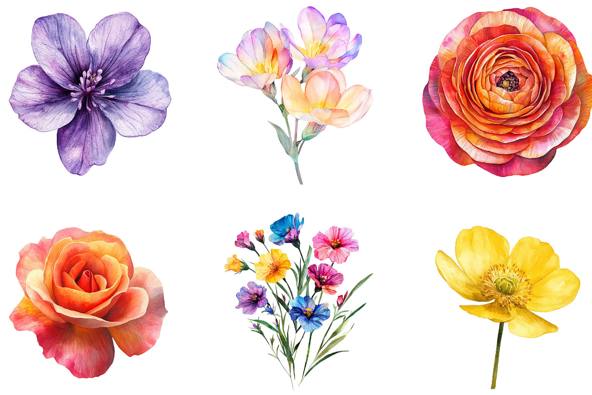 Watercolor Spring Flowers Clipart, an Illustration by Designking (Photo 2 of 5)