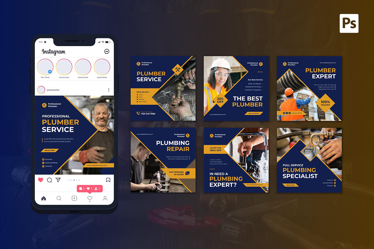 Professional Plumber Instagram Post, a Social Media Template by CavenArt (Photo 3 of 5)