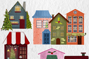 Christmas Houses Village Clipart