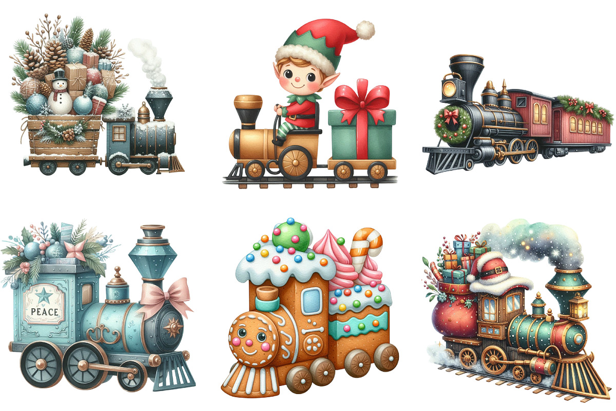 Christmas Train Clipart, an Illustration by DreamArtGraphic (Photo 4 of 5)