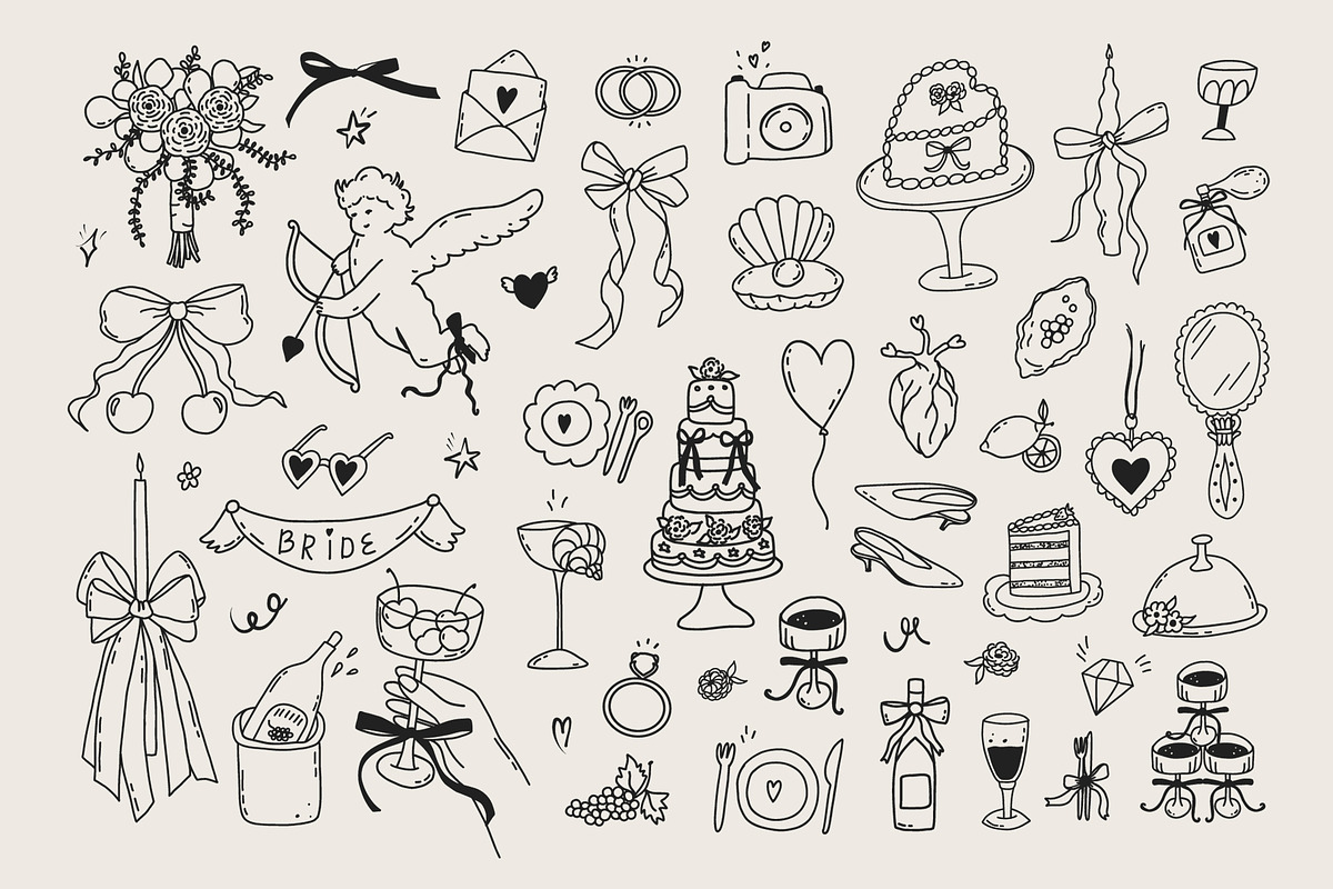 Whimsical wedding hand drawn clipart, a Decorative Illustration by Madiwaso (Photo 6 of 16)