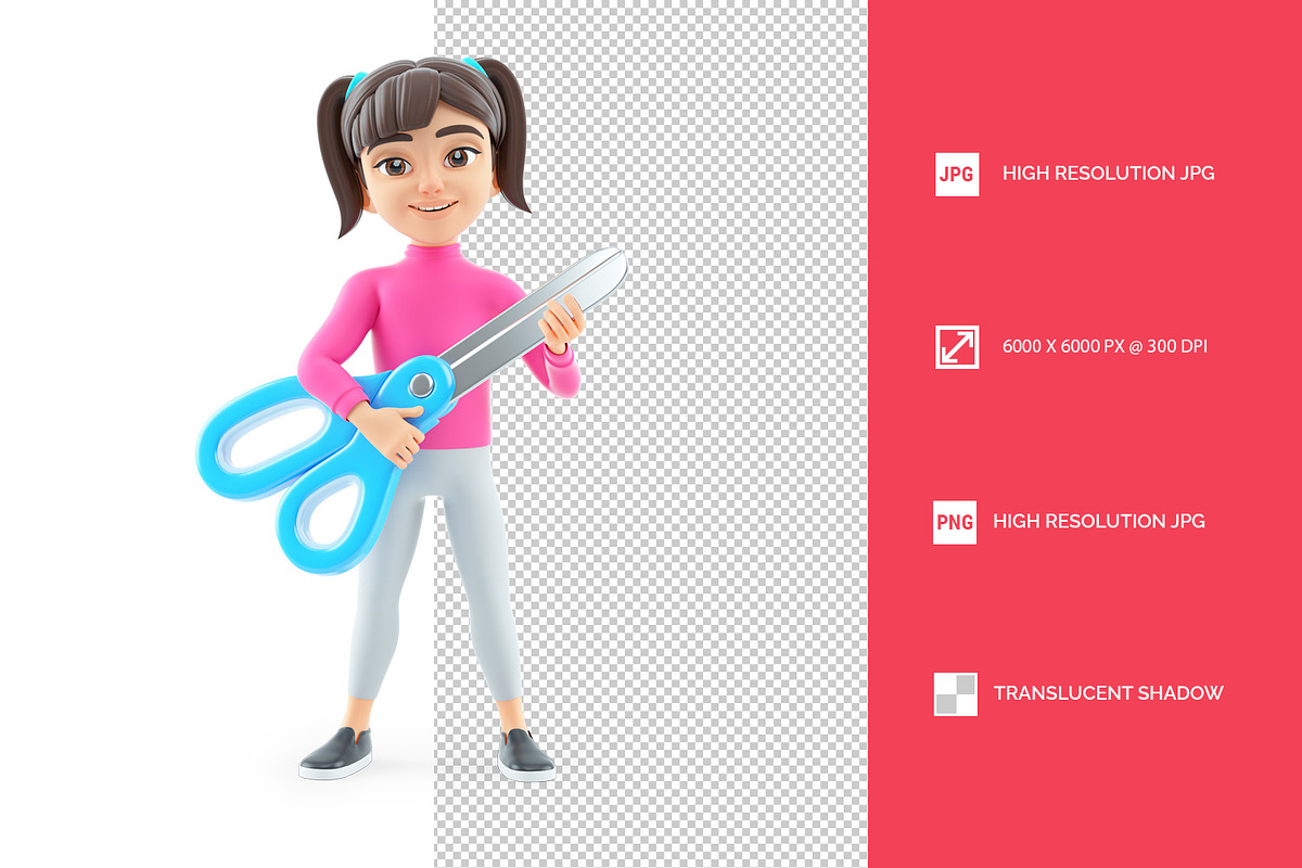 3D Girl Standing and Holding Scissor, a Person Illustration by 3DMask