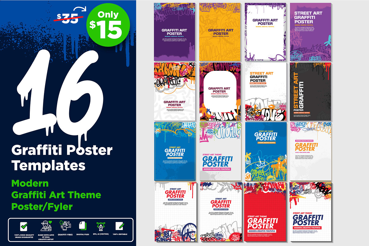 Bundle 16 Graffiti Poster Templates, a Poster Template by MEAS7 Artwork (Photo 1 of 7)