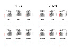 Calendar 2025, 2026 And 2032