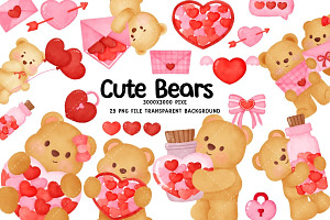 Cute Bear Valentine Clipart Set, an Animal Illustration by Nattapohncha