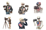 Usa Flag Vintage Skeleton Holding, a Seasonal Illustration by DreamArtGraphic (Thumbnail 2 of 4)