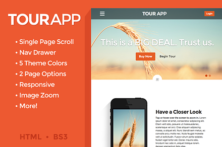 Tour App - One Page Scrolling Site