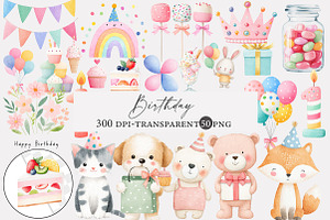 Watercolor Birthday Clipart, an Illustration by Designworld
