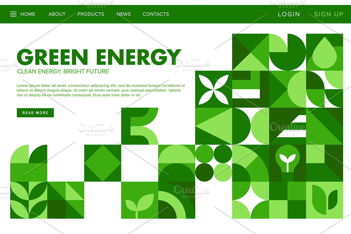 Green energy landing page, a Decorative Illustration by Vector Tradition