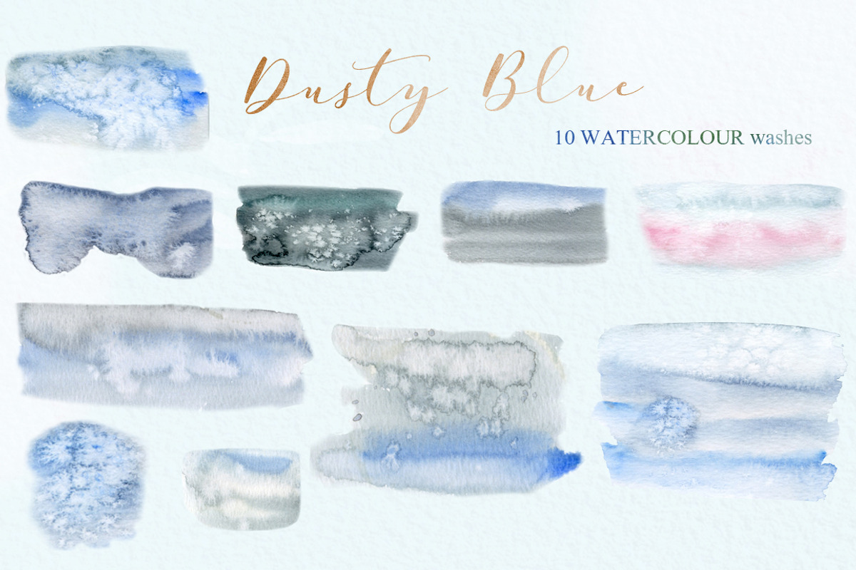 Dusty blue gold. Watercolor flowers, a Texture Illustration by LABFcreations (Photo 11 of 12)