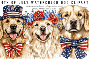 4th Of July Watercolor Dog Clipart, an Illustration by SinaCreation