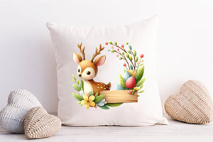 Watercolor Cute Spring Deer PNG