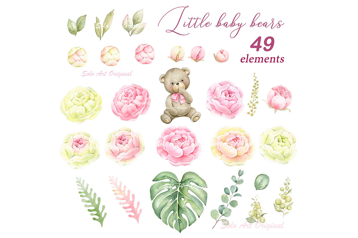 Little bear Baby girl shower Clipart, an Animal Illustration by Solo Art Original (Photo 4 of 7)