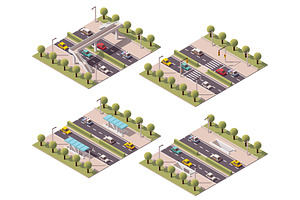 Vector Isometric Pedestrian Crossings Set