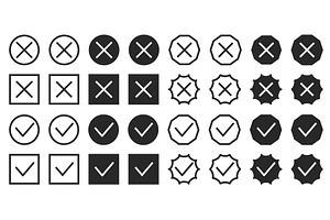 Black cross and checkmark icons for, an Object Illustration by Tati_Kli
