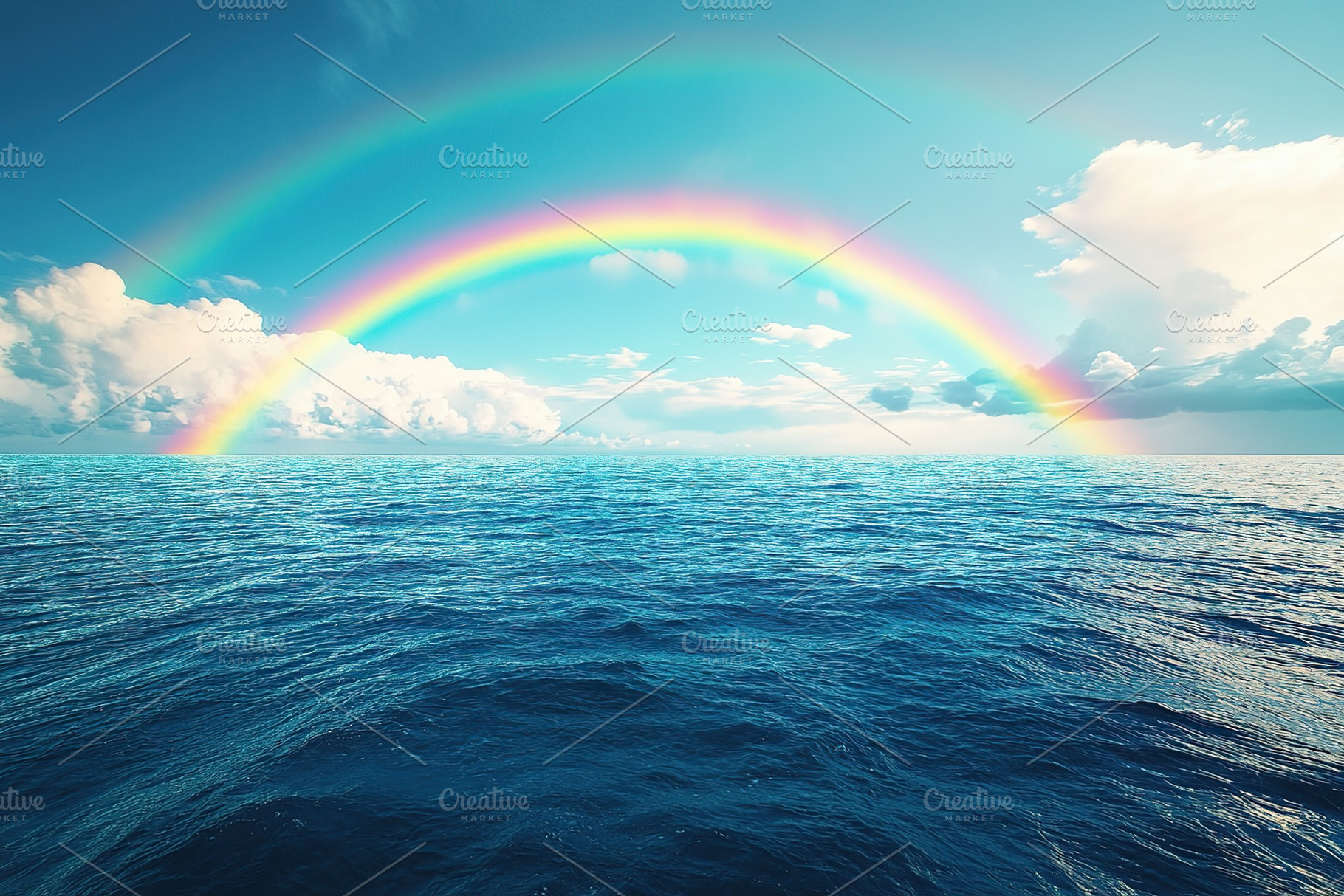 Rainbow in blue sky over the ocean, a Nature Photo by AlyaAnd