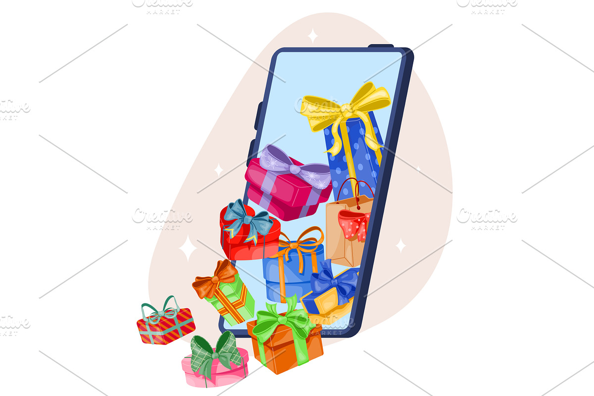 Smartphone with gift boxes falling, an Object Illustration by Vectorbuum