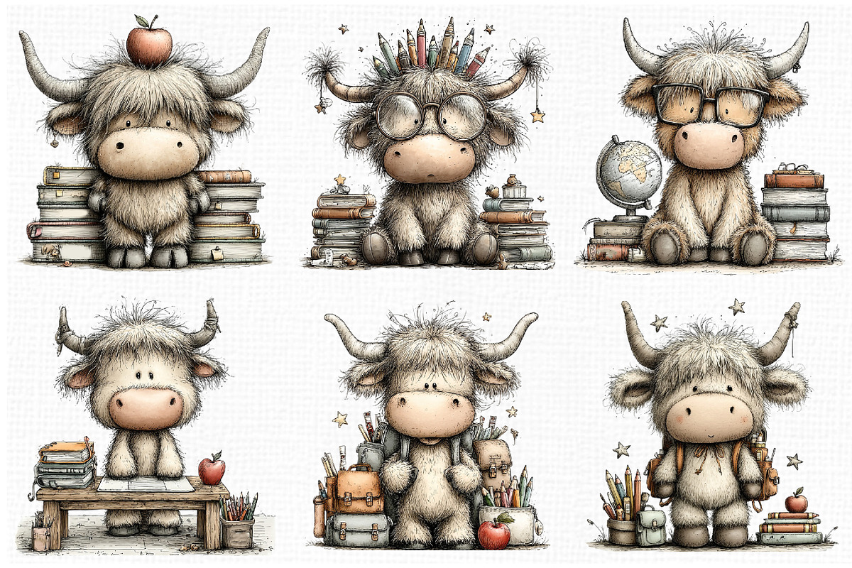 Back to School Highland Cow Clipart, an Animal Illustration by Libby Wishes (Photo 3 of 5)