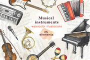 Musical instruments-watercolor, an Illustration by Nastilustra (Thumbnail 1 of 2)