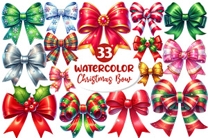 Watercolor Christmas Bow Clipart, an Icon by Dream Creation