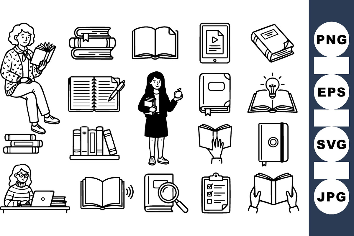 Educational Bookreading Vector Set, an Illustration by designvectx (Photo 1 of 3)