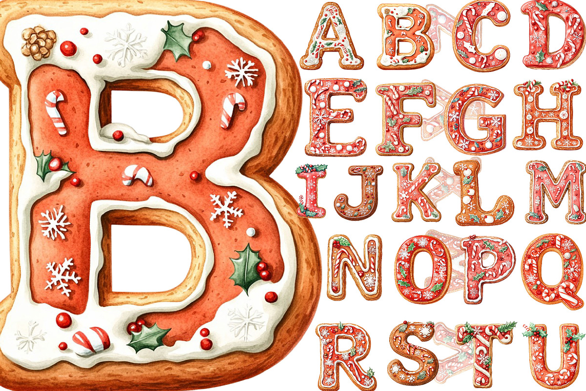 Christmas Alphabet Letters Clipart, a Seasonal Illustration by Designking (Photo 1 of 4)
