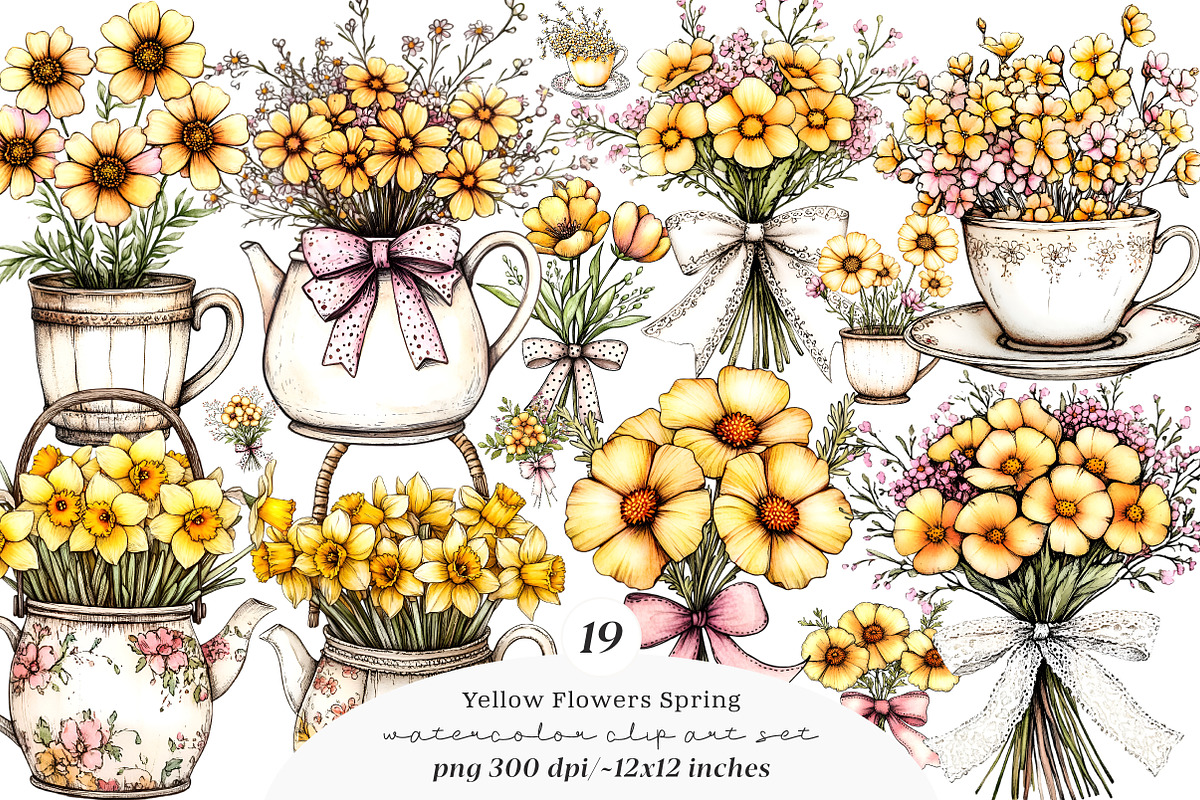 Yellow Flowers Spring Clipart, an Illustration by SinaCreation (Photo 1 of 11)