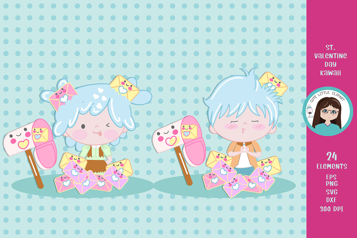 Valentine day kawaii cliparts, an Illustration by Cute Little Workshop (Photo 4 of 6)