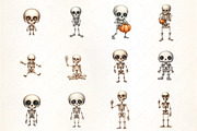 Cute Skeleton Clipart, an Illustration by CrexoraLab (Thumbnail 2 of 5)