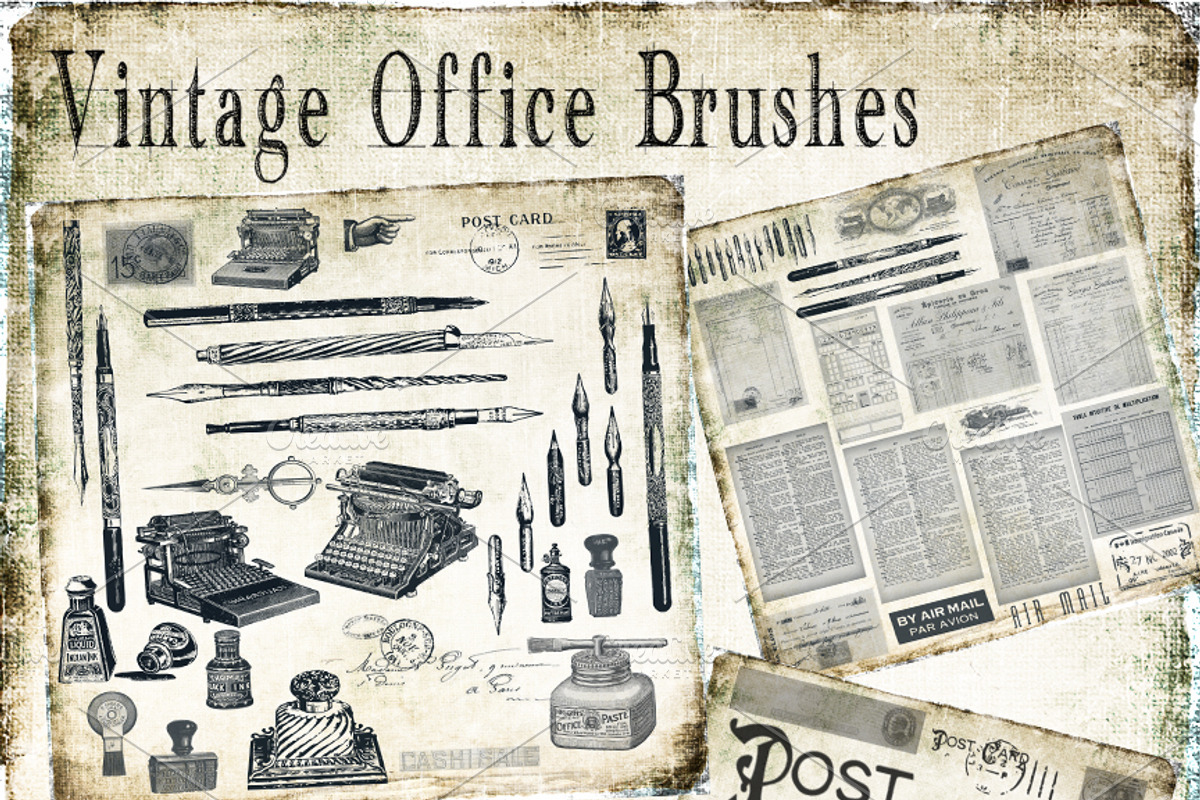 Vintage Office & Postcard Brush Set, a Brush Add-On by Le Paper Cafe (Photo 1 of 5)