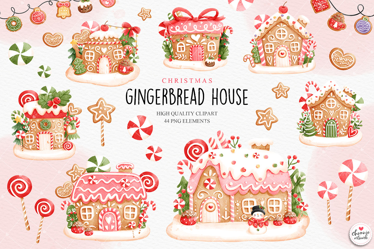 Christmas Gingerbread Houses Clipart, an Illustration by Chonnieartwork