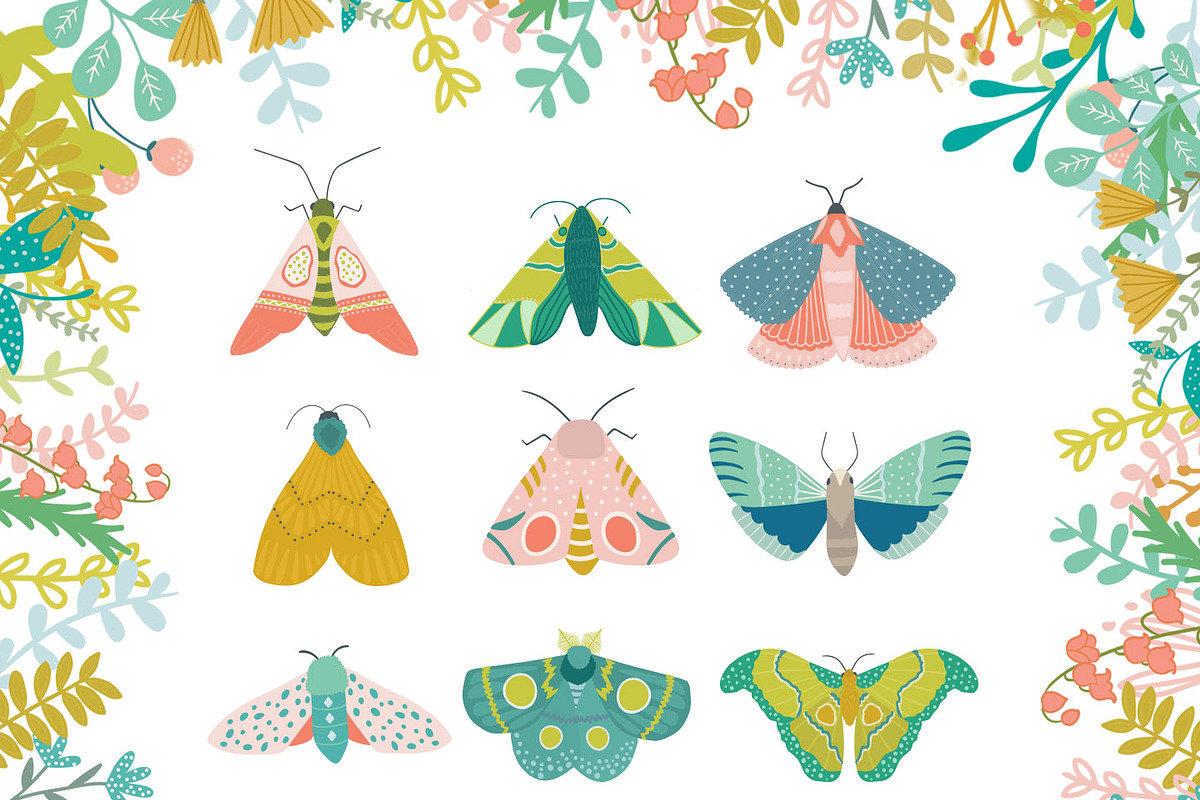 Colorful Moth Clip Art, an Illustration by Hello Muse Design