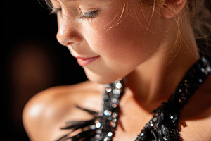 Young girl in glamorous black dress with feathers, a Sports & Recreation Photo by AlyaAnd