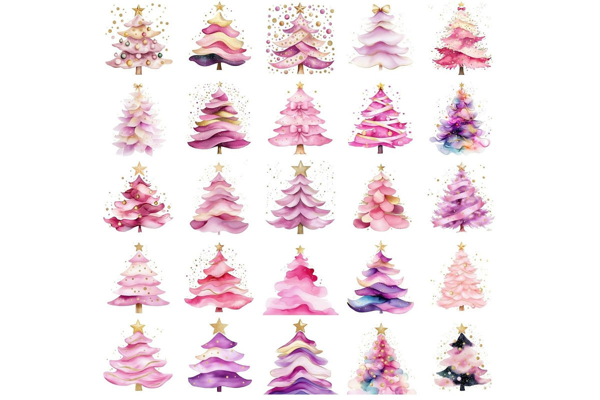 Pink Xmas Trees Clipart Bundle, an Illustration by Mashimara (Photo 2 of 4)