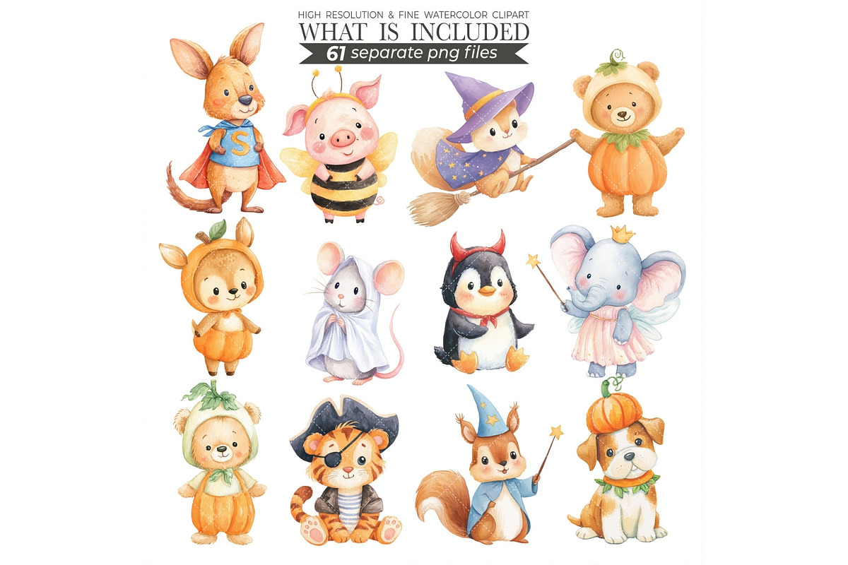 Halloween Animals Clipart Watercolor, an Animal Illustration by CharmClipart (Photo 5 of 8)