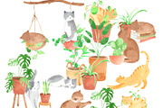Plants & Cats Watercolor Clipart, an Animal Illustration by natalisart (Thumbnail 2 of 13)