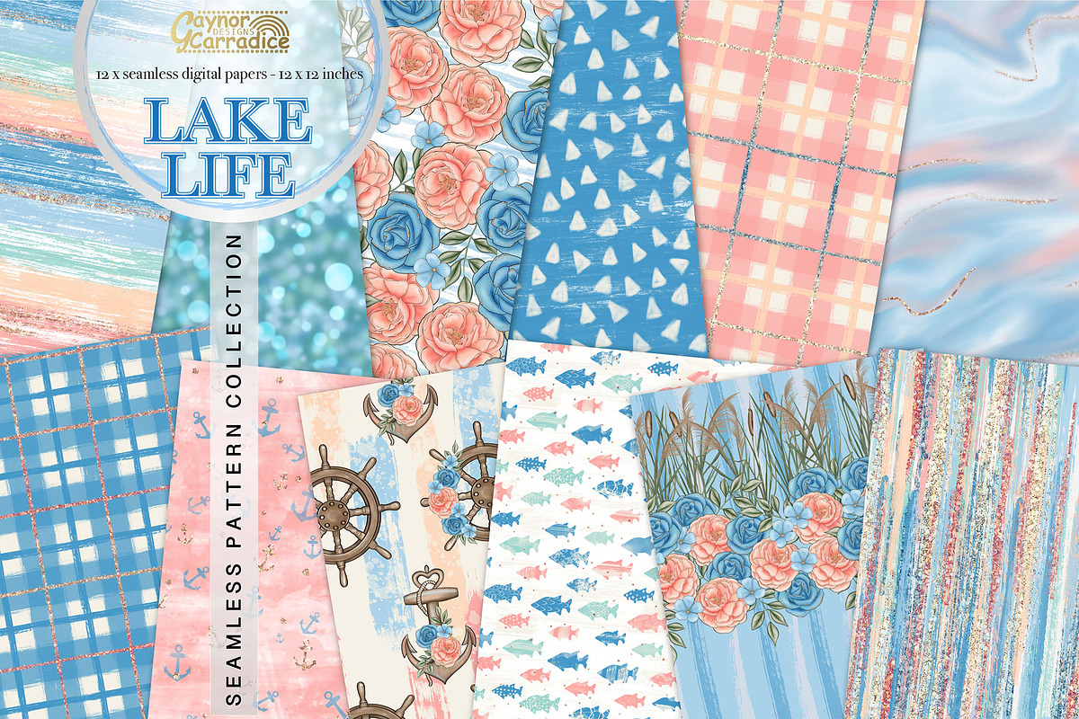 Lake life seamless pattern set, a Pattern Graphic by Gaynor Carradice ...