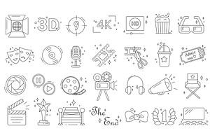 Movie theater cinema line doodle, an Object Illustration by Lemberg Vector