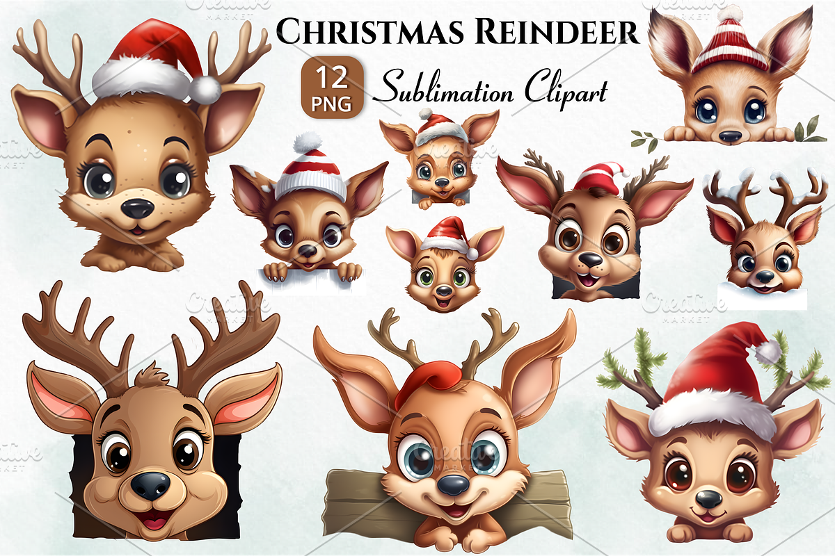 Funny Christmas Peeking Reindeer Png, an Animal Illustration by danishgraphics (Photo 1 of 7)