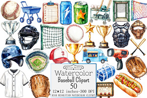 Watercolor Baseball Clipart, a Seasonal Illustration by Design Market