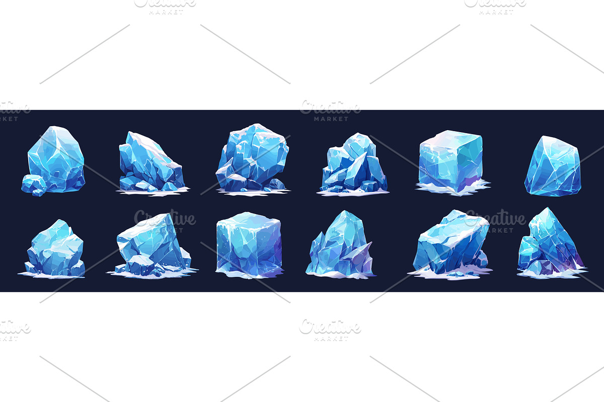 ice block cartoon set. frozen blocks, an Object Illustration by Stock-Smart-Start