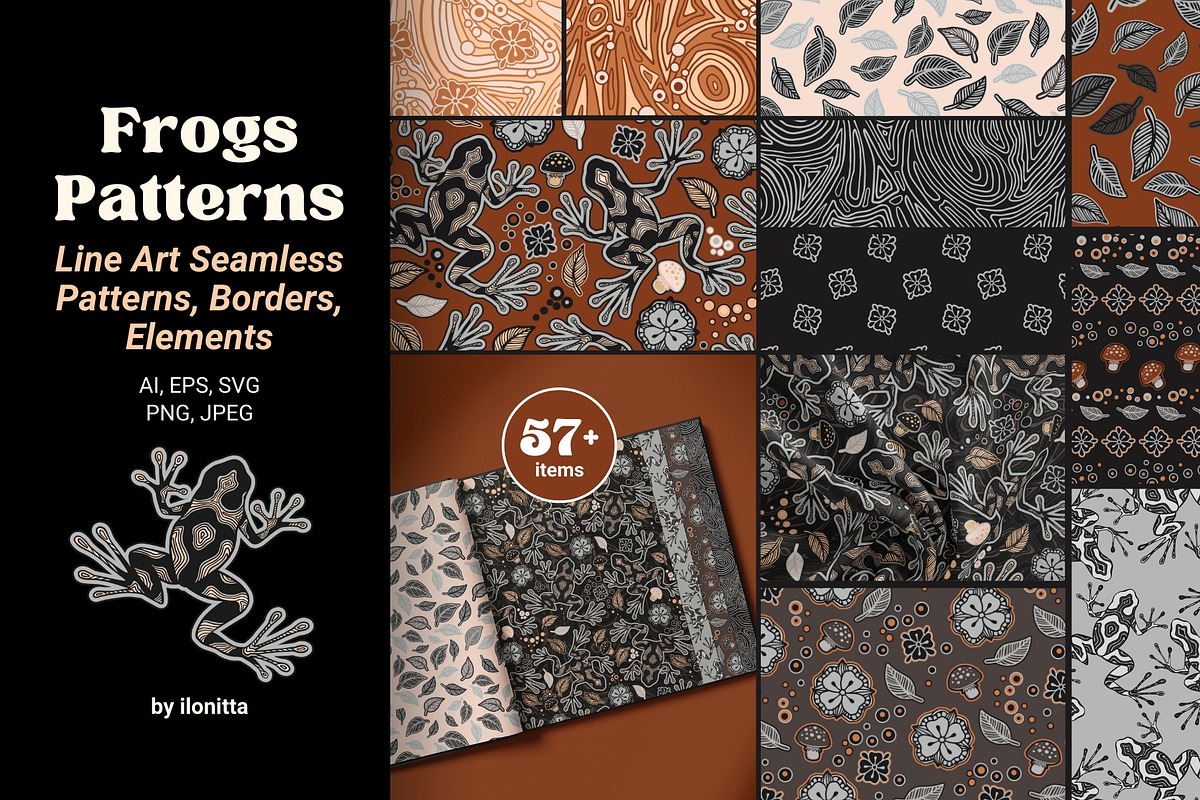 Line Art Frogs Patterns, Borders, a Pattern Graphic by ilonitta (Photo 1 of 13)