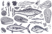 Salmon & Fish vector sketch, a Food Illustration by Aquatinta (Thumbnail 2 of 13)