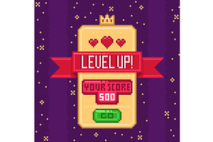 Retro game screen. Pixel ribbon with, a Technology Illustration by YummyBuum