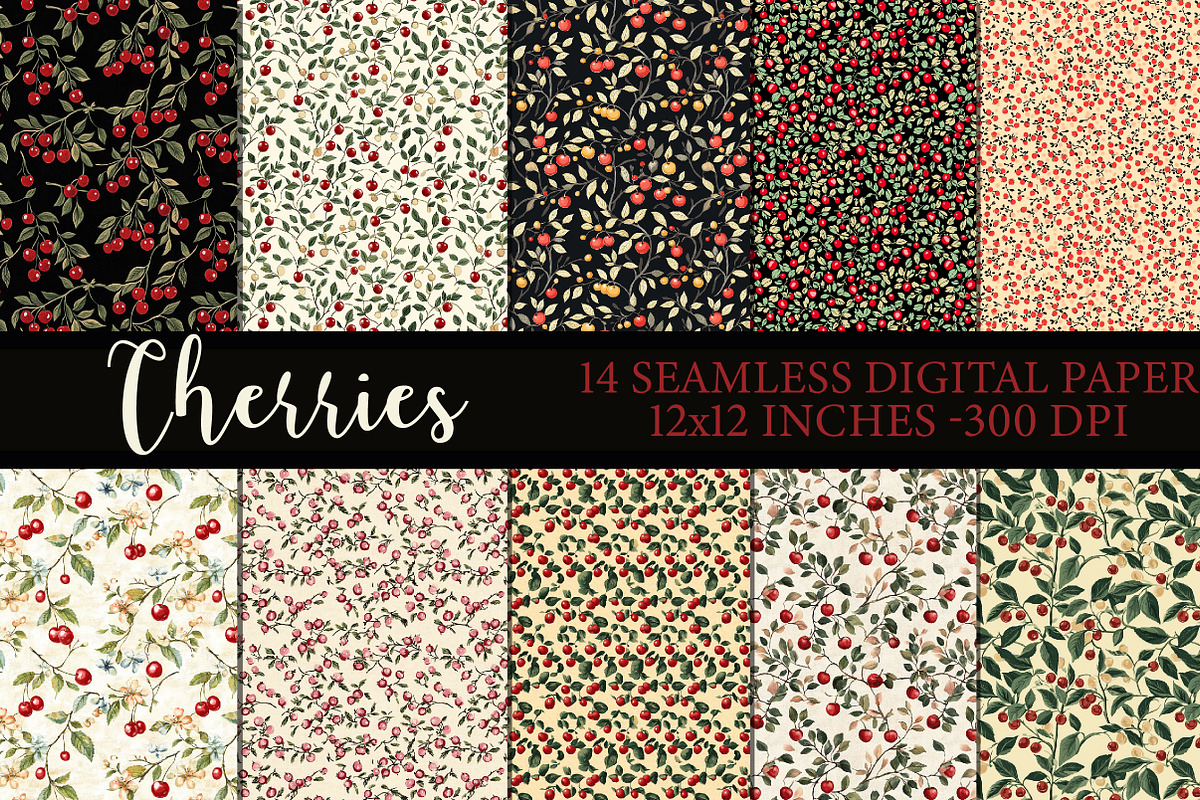 Cherries Digital Paper, a Texture Illustration by Designworld (Photo 1 of 5)