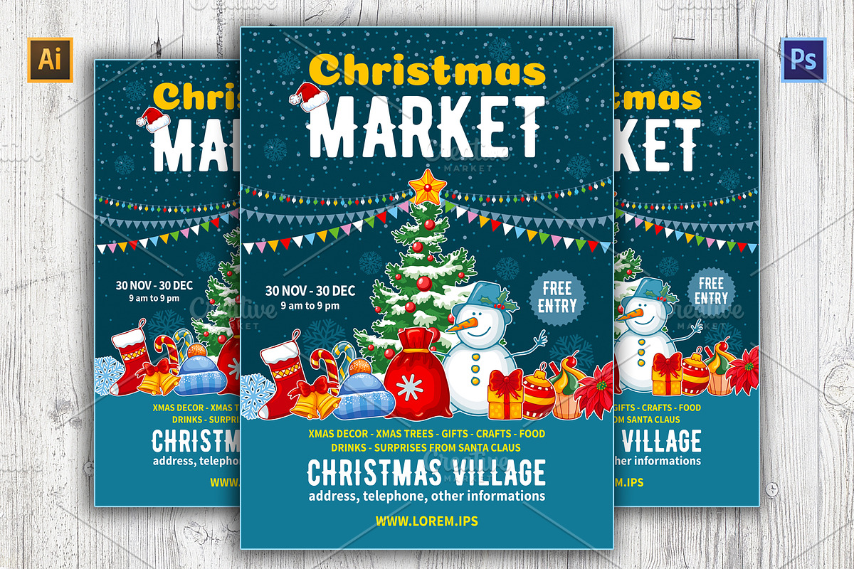 Christmas Market Poster Template, a Flyer Template by Vector beauty